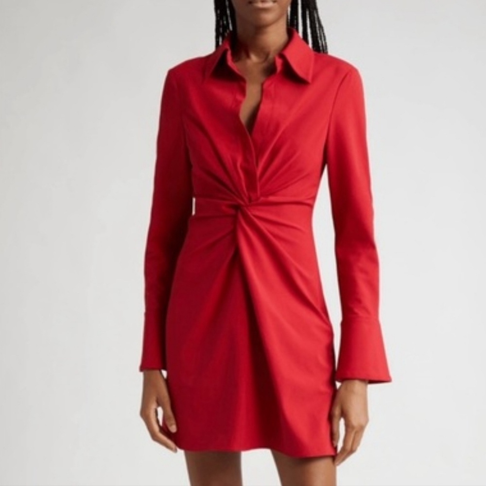 NEW CINQ A SEPT MC KENNA KNOT FRONT LONG SLEEVE MINI SHIRTDRESS, SIZE:2